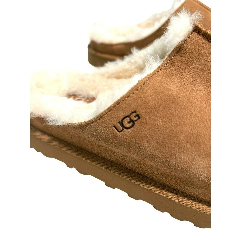 UGG Suede Greenport Shearling Open-Toe Shoes Slip On Slippers Sz 8 Chestnut New - Picture 2 of 8